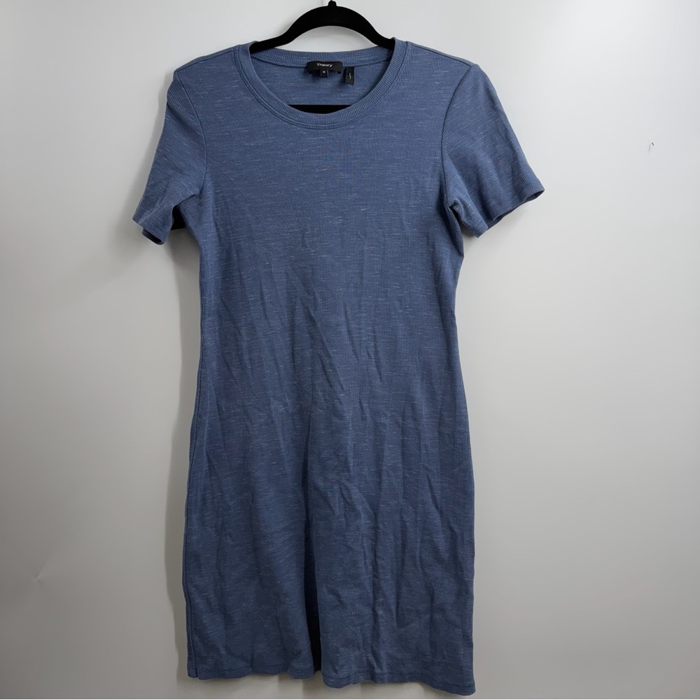 Theory Sterling Rib Dress Blue Melange Rib Knit T Shirt Dress Women M Peru